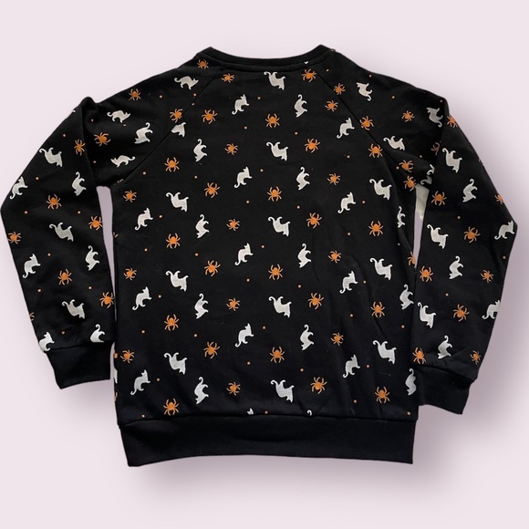 Light up! Spooky Halloween Cat & Spiders Pullover Sweater size XS - Picture 3 of 6